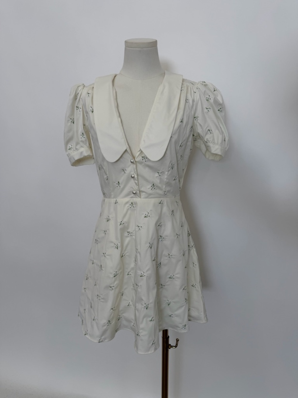 The Bar Embroidered Mini Puff Sleeve Dress